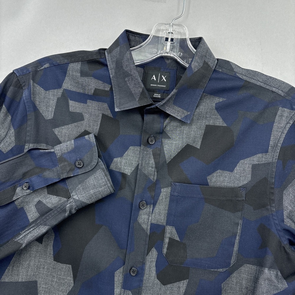 Armani Exchange Shirt Mens Medium Camo Button Up Long Sleeve Regular Fit